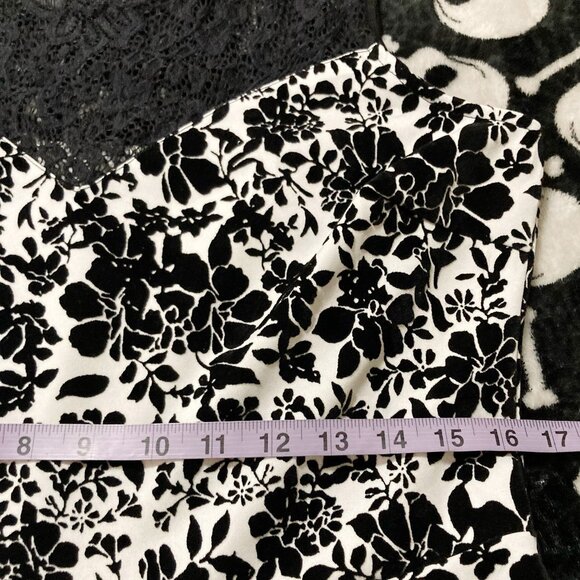 SLOANE & SADIE Black white flocked floral print sleeveless peplum top LARGE XL - Picture 9 of 15